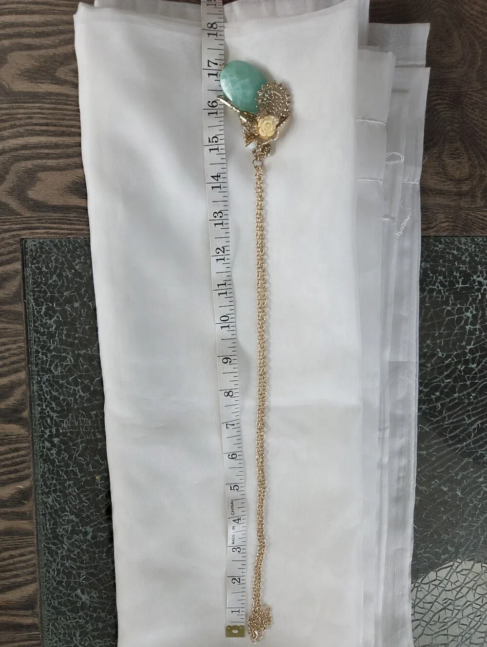 Gold Tone Charm Pendant Necklace with Turquoise Stone